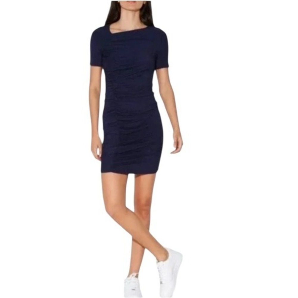 Walter Baker‎ Leona Ruched Knitted Mini Dress, Navy Blue, Size Large, NEW